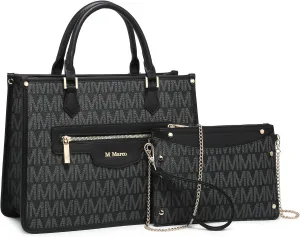 MKP Tote Bag for Women Medium Signature Monogram Satchel Handbags Purses Top Handle Shoulder Bags Wristlet Wallet Set 2pcs