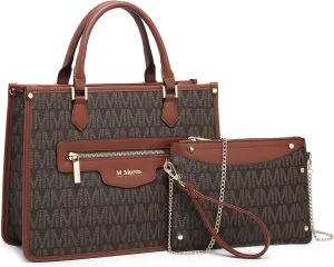 MKP Tote Bag for Women Medium Signature Monogram Satchel Handbags Purses Top Handle Shoulder Bags Wristlet Wallet Set 2pcs