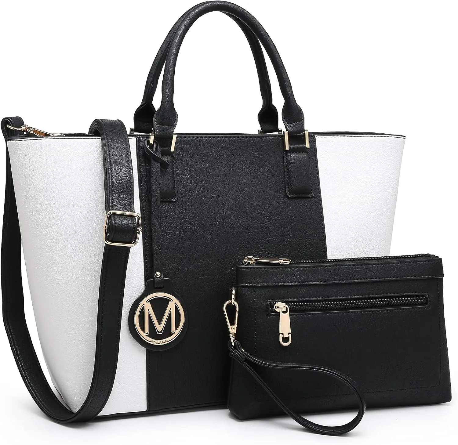 MKP Women Two Tone Large Tote Bags Top Handle Satchel Handbags Purses Set 2pcs