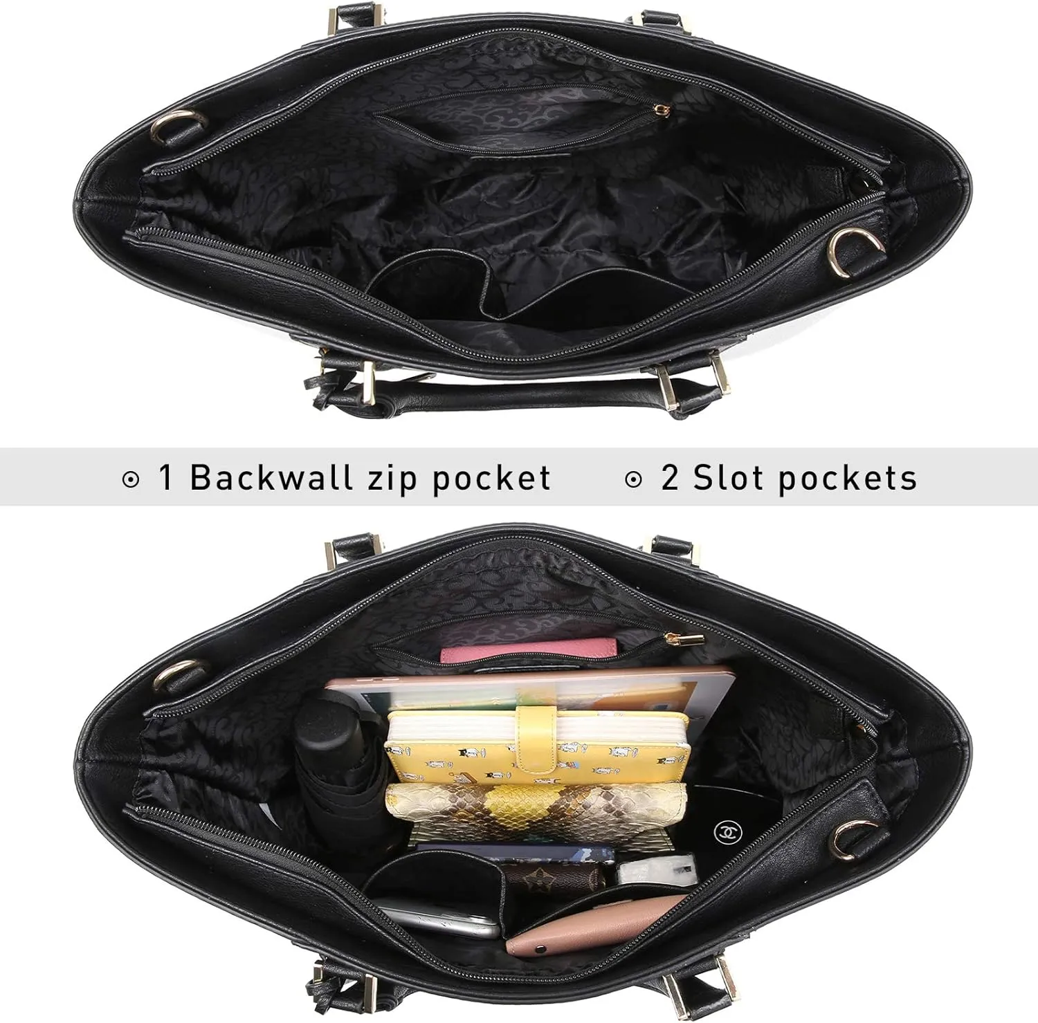 MKP Women Two Tone Large Tote Bags Top Handle Satchel Handbags Purses Set 2pcs