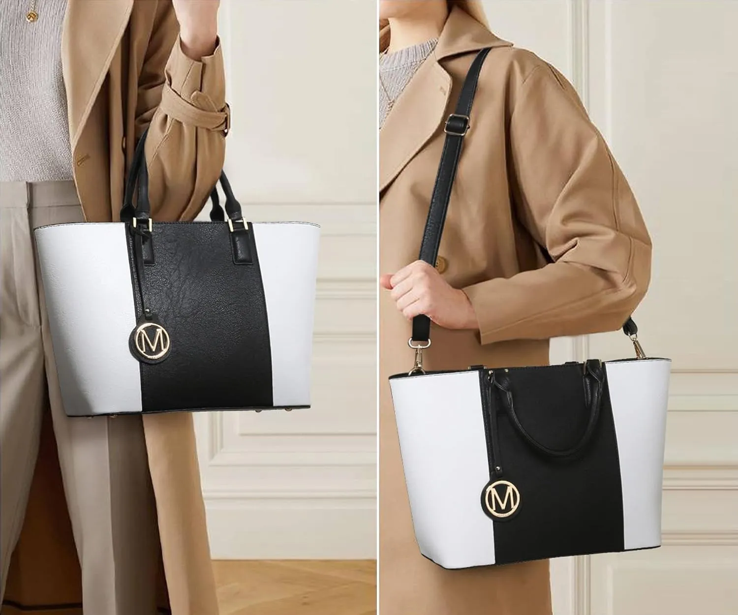 MKP Women Two Tone Large Tote Bags Top Handle Satchel Handbags Purses Set 2pcs