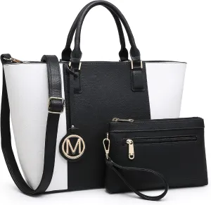 MKP Women Two Tone Large Tote Bags Top Handle Satchel Handbags Purses Set 2pcs