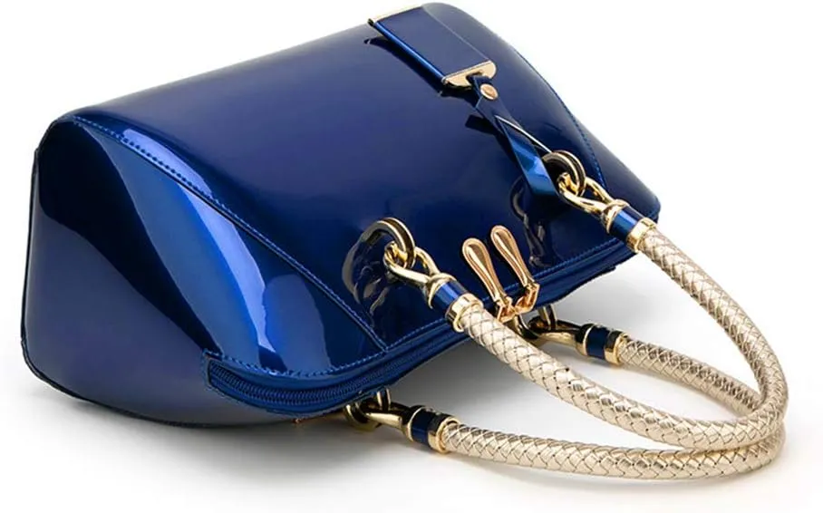 Mn&Sue Elegant Designer Crossbody Shoulder Bags Tote Women Upscale Patent Leather Top Handle Handbag Lady Purse
