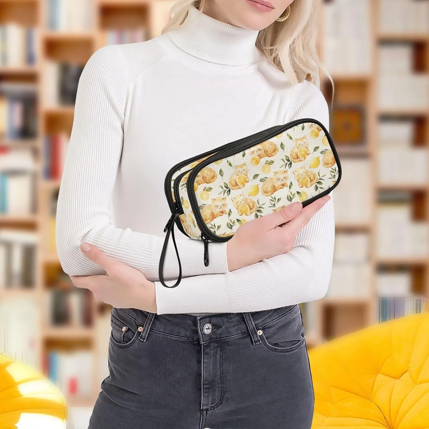 MNSRUU Big Pencil Pen Case, Pencil Bag Lovely Cats Lemon Aesthetic Pencil Case Organizer Markers Pencil Box Pencil Pouch for Girls Boys Adults