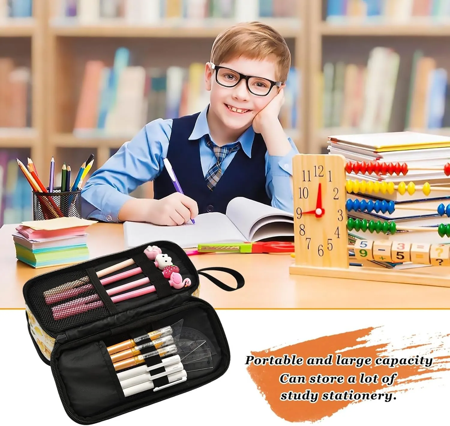 MNSRUU Big Pencil Pen Case, Pencil Bag Lovely Cats Lemon Aesthetic Pencil Case Organizer Markers Pencil Box Pencil Pouch for Girls Boys Adults