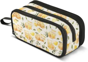MNSRUU Big Pencil Pen Case, Pencil Bag Lovely Cats Lemon Aesthetic Pencil Case Organizer Markers Pencil Box Pencil Pouch for Girls Boys Adults