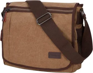 Modoker Messenger Bag for Men, 13 Inches Laptop Satchel Bags, Canvas Shoulder Bag with Bottle Pocket