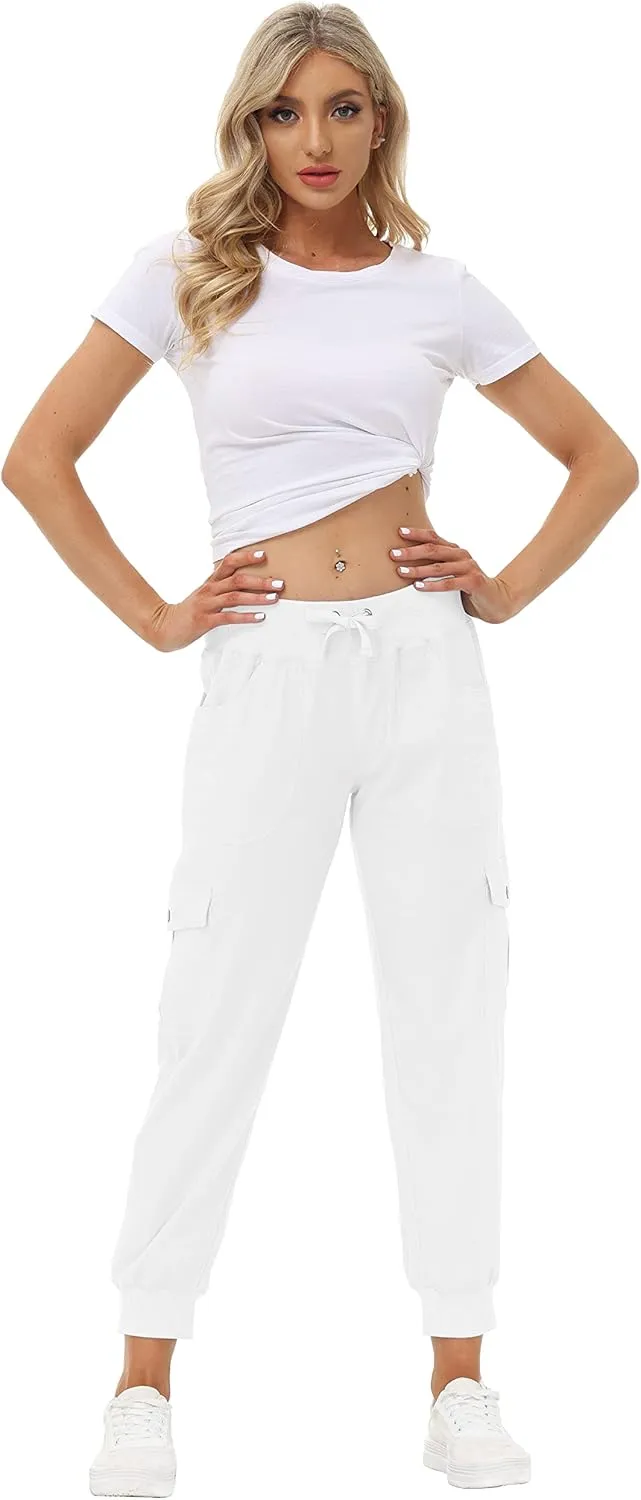 MoFiz Women's Lightweight Hiking Cargo Pants Outdoor Quick Dry Casual Travel Sweatpants Joggers Elastic Waist Button Pockets