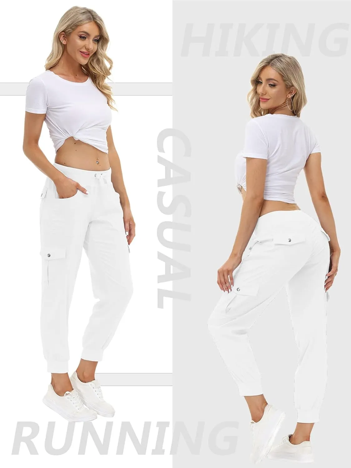 MoFiz Women's Lightweight Hiking Cargo Pants Outdoor Quick Dry Casual Travel Sweatpants Joggers Elastic Waist Button Pockets