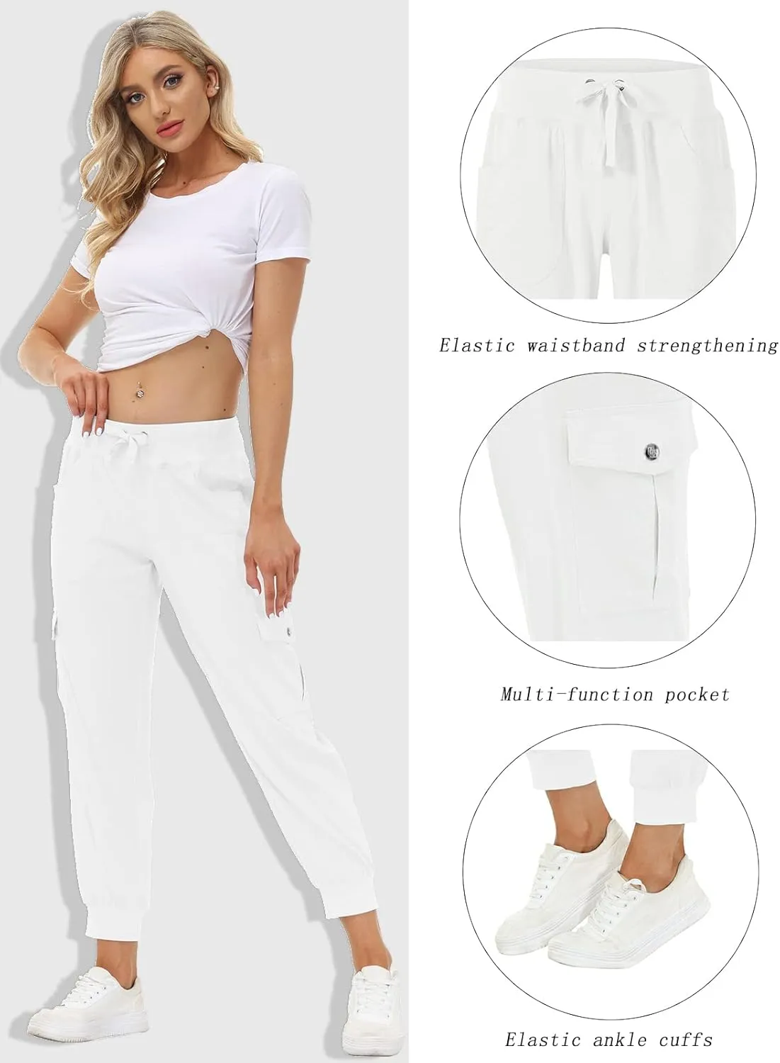 MoFiz Women's Lightweight Hiking Cargo Pants Outdoor Quick Dry Casual Travel Sweatpants Joggers Elastic Waist Button Pockets
