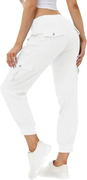 MoFiz Women's Lightweight Hiking Cargo Pants Outdoor Quick Dry Casual Travel Sweatpants Joggers Elastic Waist Button Pockets