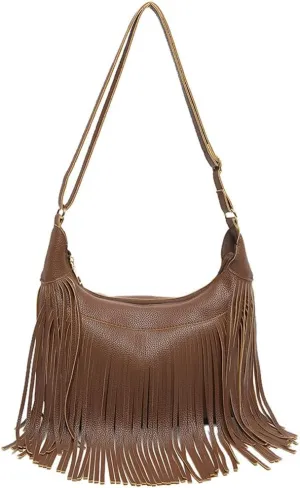 Molodo Shoulder Bags for Women Retro PU Leather Tassel Hobo Bag Purse Fashion Bohemian Crossbody Bag Handbag