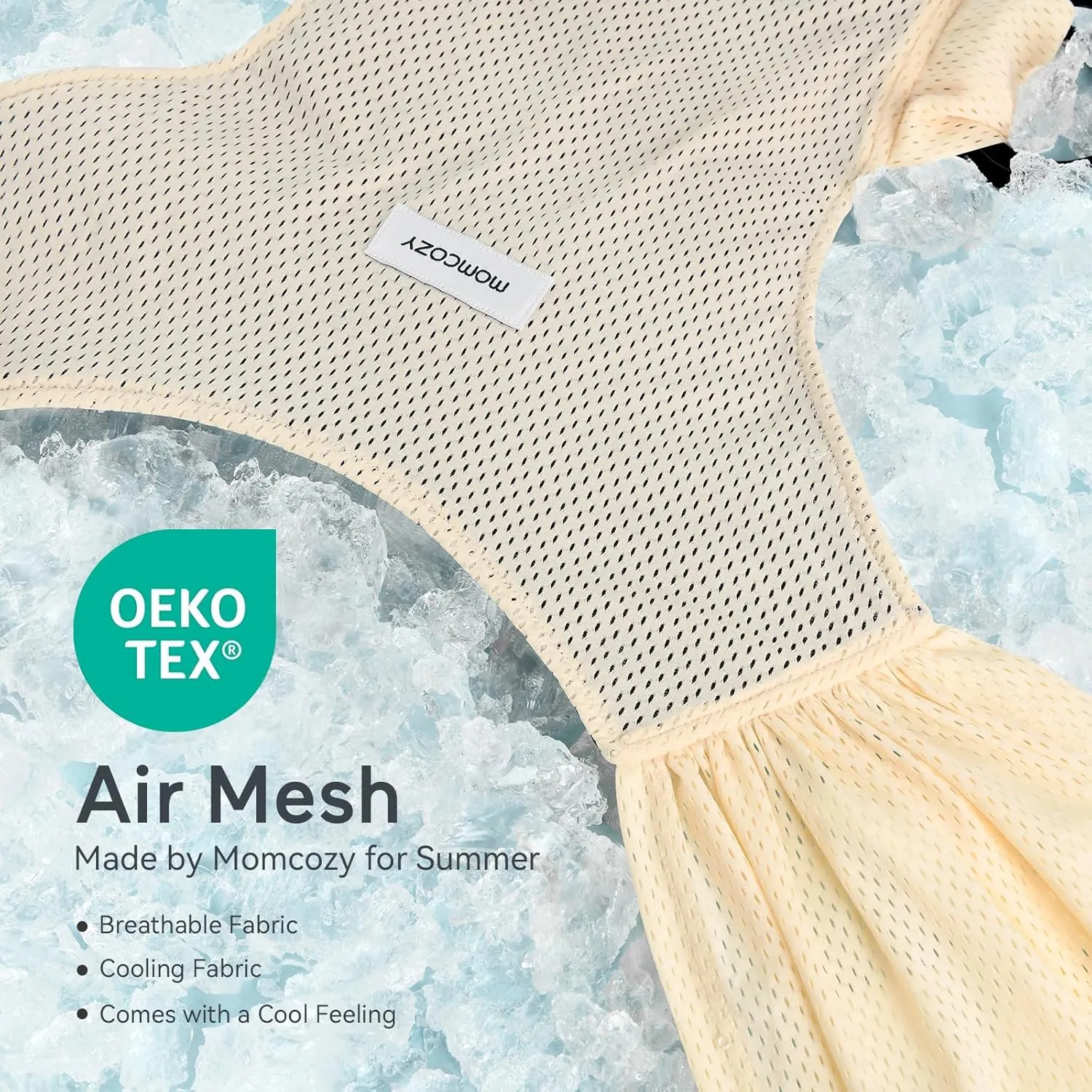 Momcozy Baby Carrier AirMesh - The Perfect Summer Sling for Newborns to Toddler 8-35 lbs - Cooling Fabric Baby Wrap, Lightweight, Ergonomic, and Easy to Wear, Beige