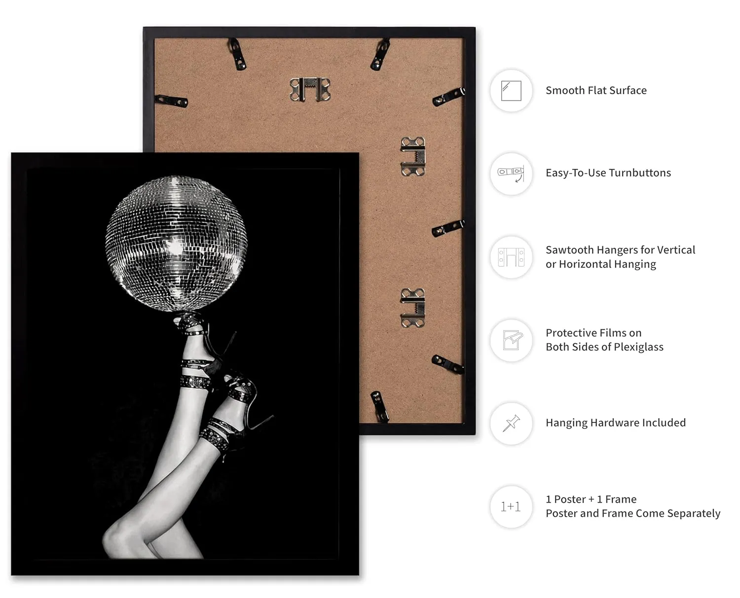 Monem Art Disco Ball On High Heels Poster - Disco Ball Print - Fashion Art - Disco Art - Groovy Art - Black and White Art - Photography Art - Girl's Bedroom or Dorm Decor - 11x14 Black Framed