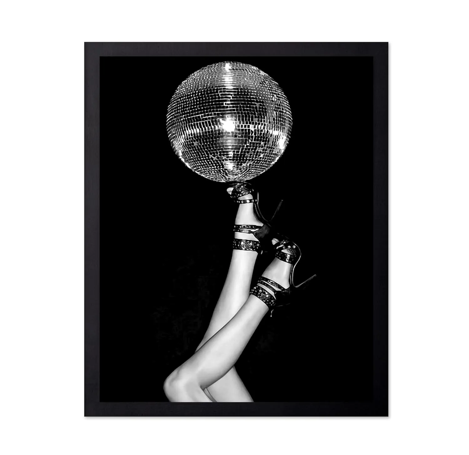 Monem Art Disco Ball On High Heels Poster - Disco Ball Print - Fashion Art - Disco Art - Groovy Art - Black and White Art - Photography Art - Girl's Bedroom or Dorm Decor - 11x14 Black Framed