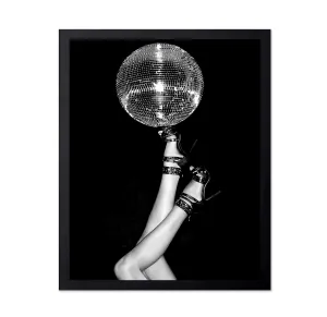 Monem Art Disco Ball On High Heels Poster - Disco Ball Print - Fashion Art - Disco Art - Groovy Art - Black and White Art - Photography Art - Girl's Bedroom or Dorm Decor - 11x14 Black Framed