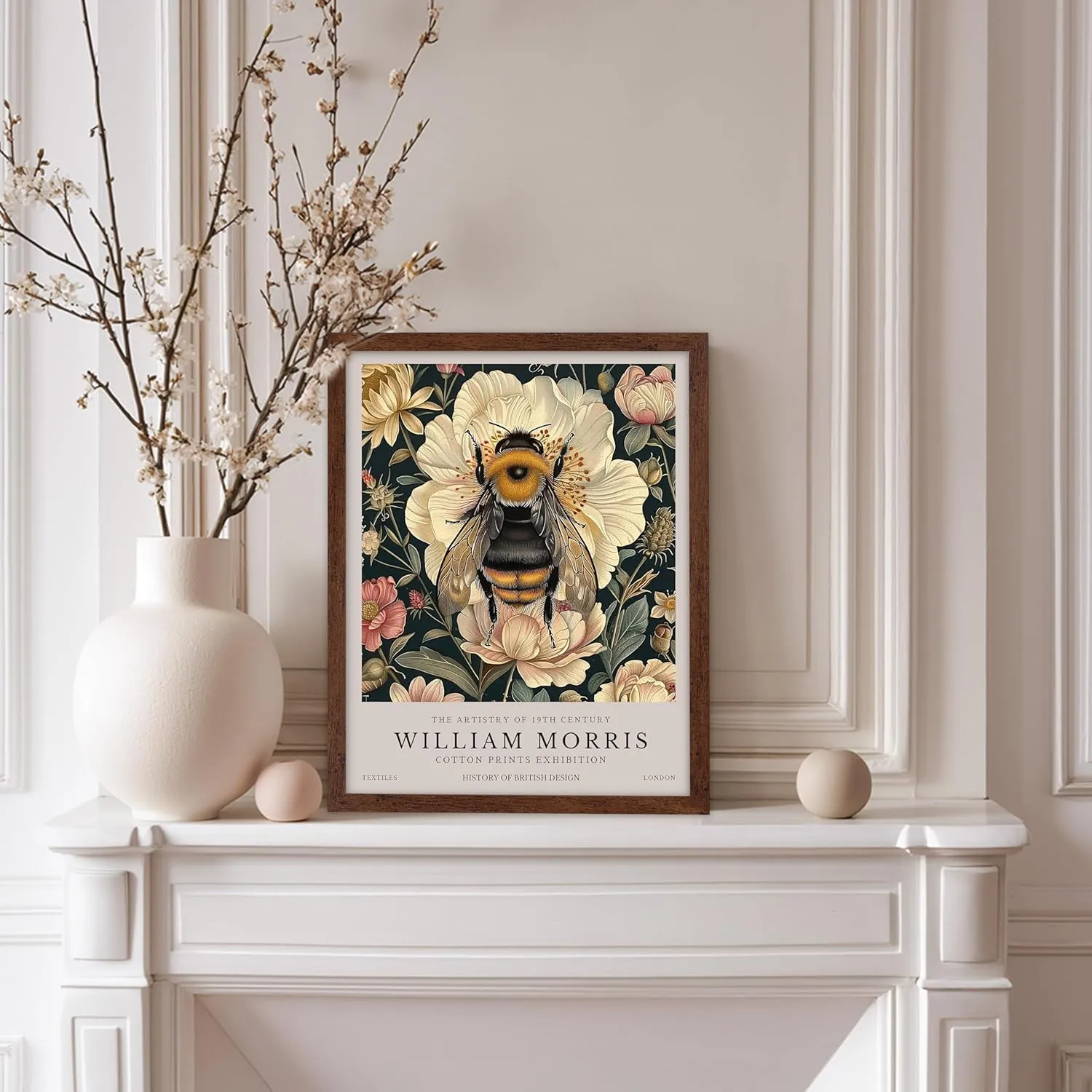 Monem Art William Morris Poster - Bumble Bee Print - Flower Art - Botanical Art - Exhibition Art - Animal Art - Floral Art - Bee Art - Aesthetic Office or Bedroom Decor - 8x10 Brown Framed