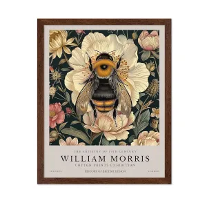Monem Art William Morris Poster - Bumble Bee Print - Flower Art - Botanical Art - Exhibition Art - Animal Art - Floral Art - Bee Art - Aesthetic Office or Bedroom Decor - 8x10 Brown Framed