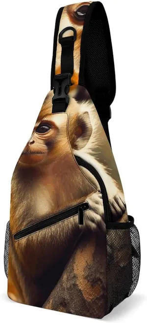 Monkey on Tree Crossbody Sling Bag for Men Hiking Backpack Travel Chest Bag Man Purse Shoulder Bags Daypack