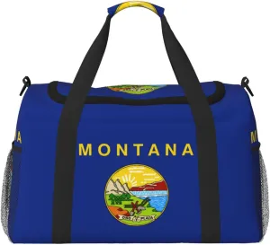 Montana State Flag print Large Canvas Travel Duffel Bag Weekender Bags for Women Overnight Bag Carry On Tote Bag