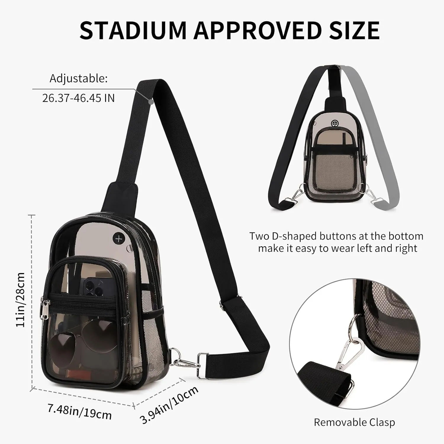 MOONBABY Clear Bag for Stadium Events, Clear Backpack Purse for Women Waterproof TPU Crossbody Fanny Pack