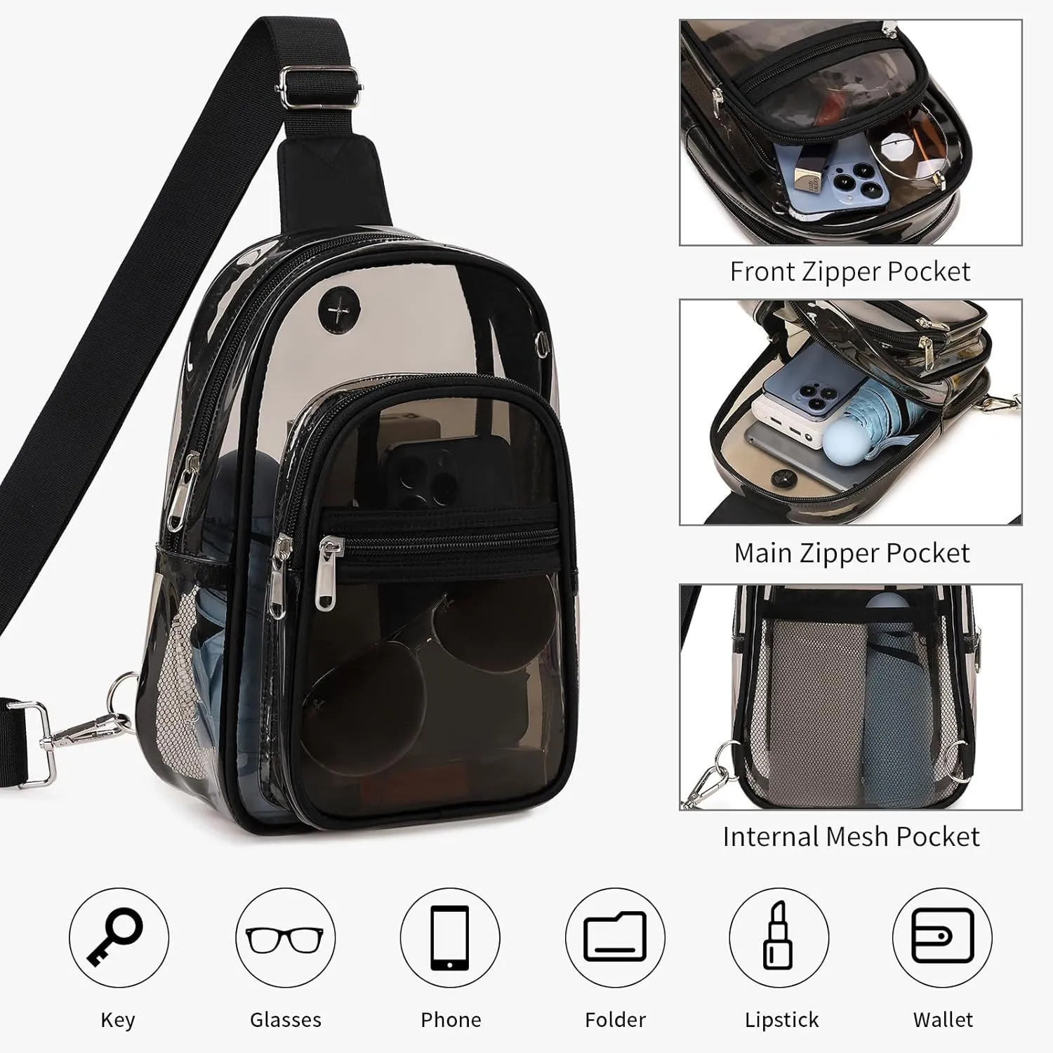 MOONBABY Clear Bag for Stadium Events, Clear Backpack Purse for Women Waterproof TPU Crossbody Fanny Pack