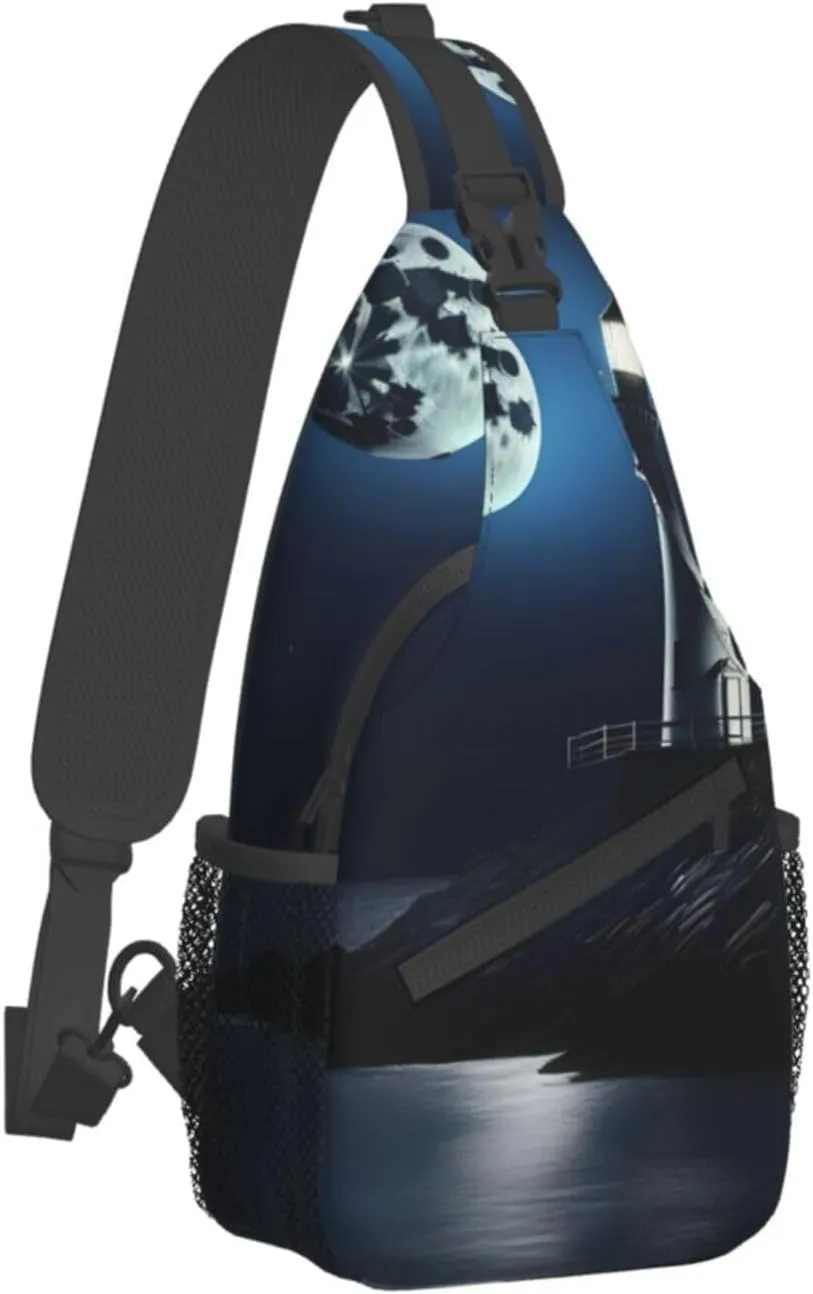 Moonlight Lighthouse High Storage Capacity Chest Bag Diagonally Sling Backpack Crossbody Shoulder Bag For Men Women