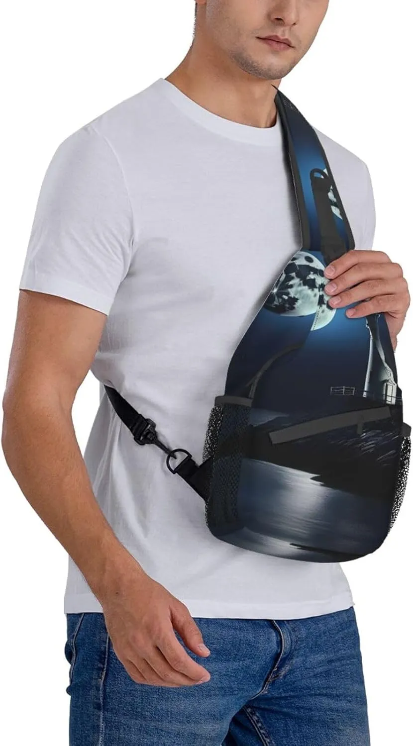 Moonlight Lighthouse High Storage Capacity Chest Bag Diagonally Sling Backpack Crossbody Shoulder Bag For Men Women