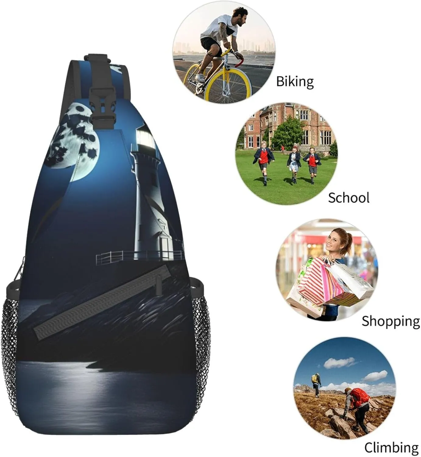 Moonlight Lighthouse High Storage Capacity Chest Bag Diagonally Sling Backpack Crossbody Shoulder Bag For Men Women