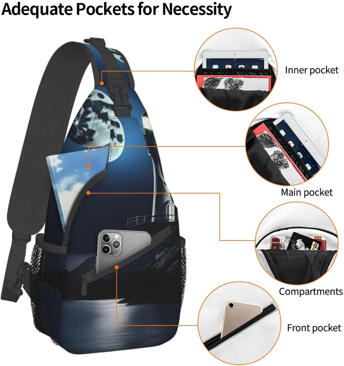 Moonlight Lighthouse High Storage Capacity Chest Bag Diagonally Sling Backpack Crossbody Shoulder Bag For Men Women