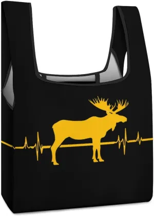 Moose Heartbeat Shopping Bags Reusable Grocery Bag Lightweight Tote Bags Holiday Bags with Handles