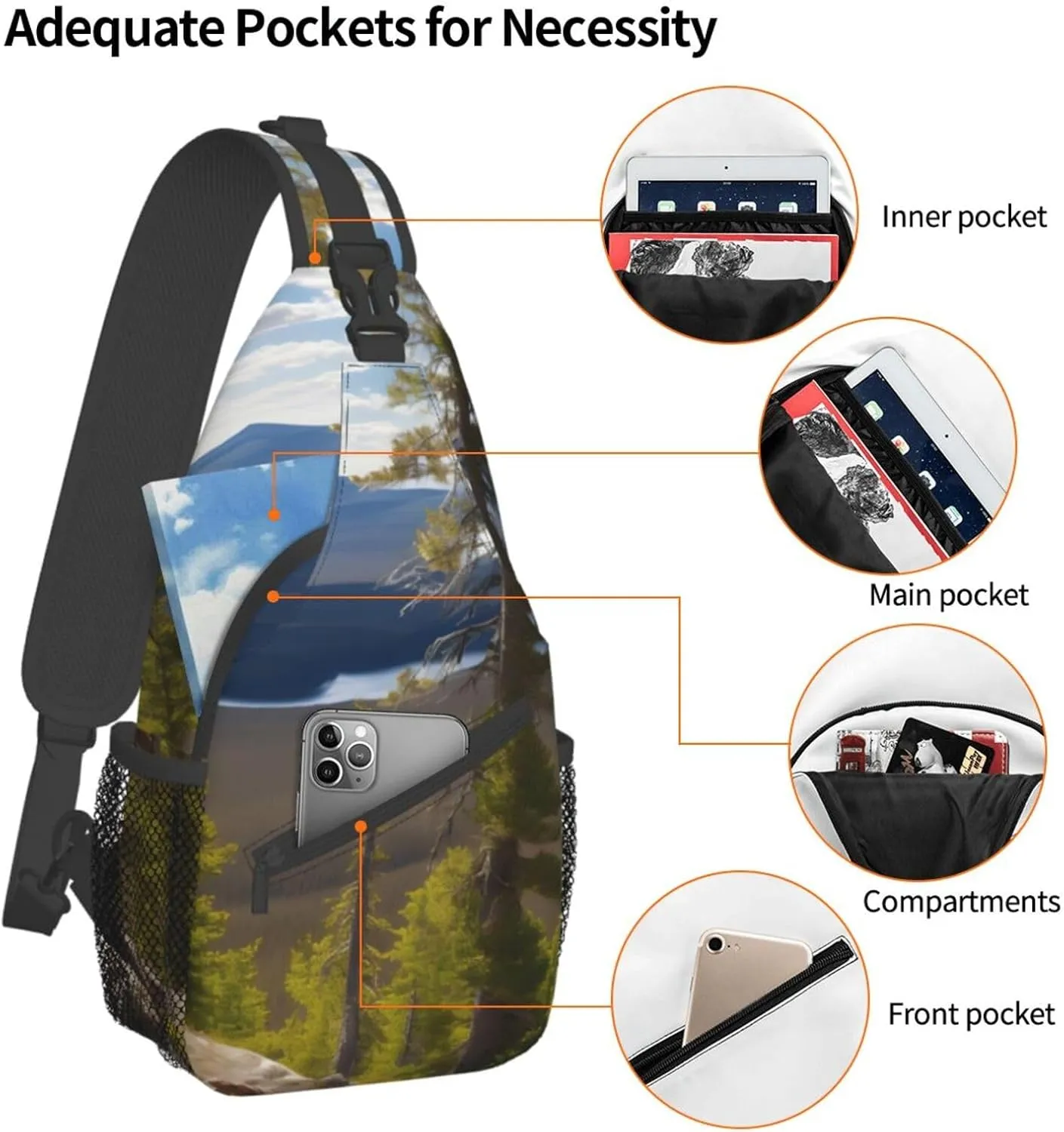 Moose Mountain Pine Tree Print High Storage Capacity Chest Bag Diagonally Sling Backpack Crossbody Shoulder Bag For Men Women