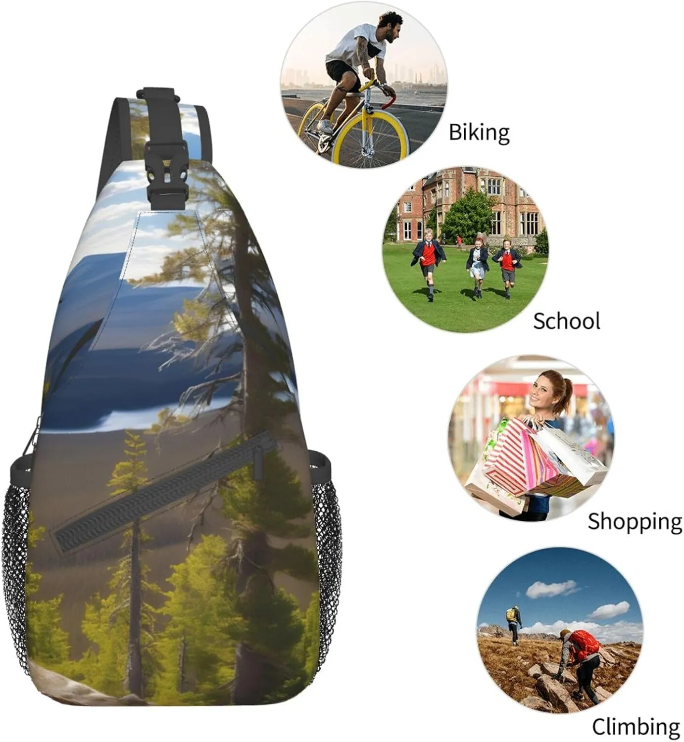 Moose Mountain Pine Tree Print High Storage Capacity Chest Bag Diagonally Sling Backpack Crossbody Shoulder Bag For Men Women