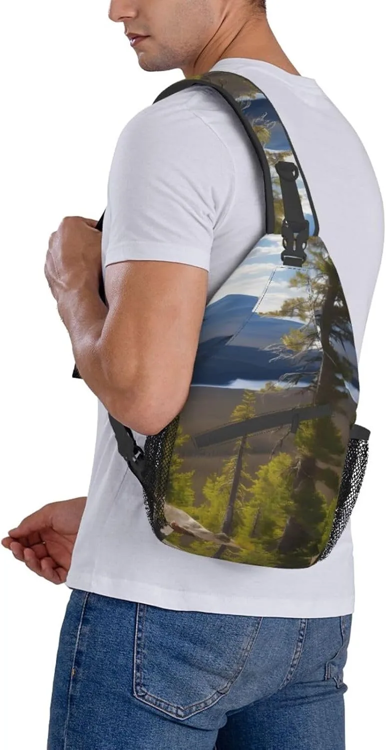 Moose Mountain Pine Tree Print High Storage Capacity Chest Bag Diagonally Sling Backpack Crossbody Shoulder Bag For Men Women