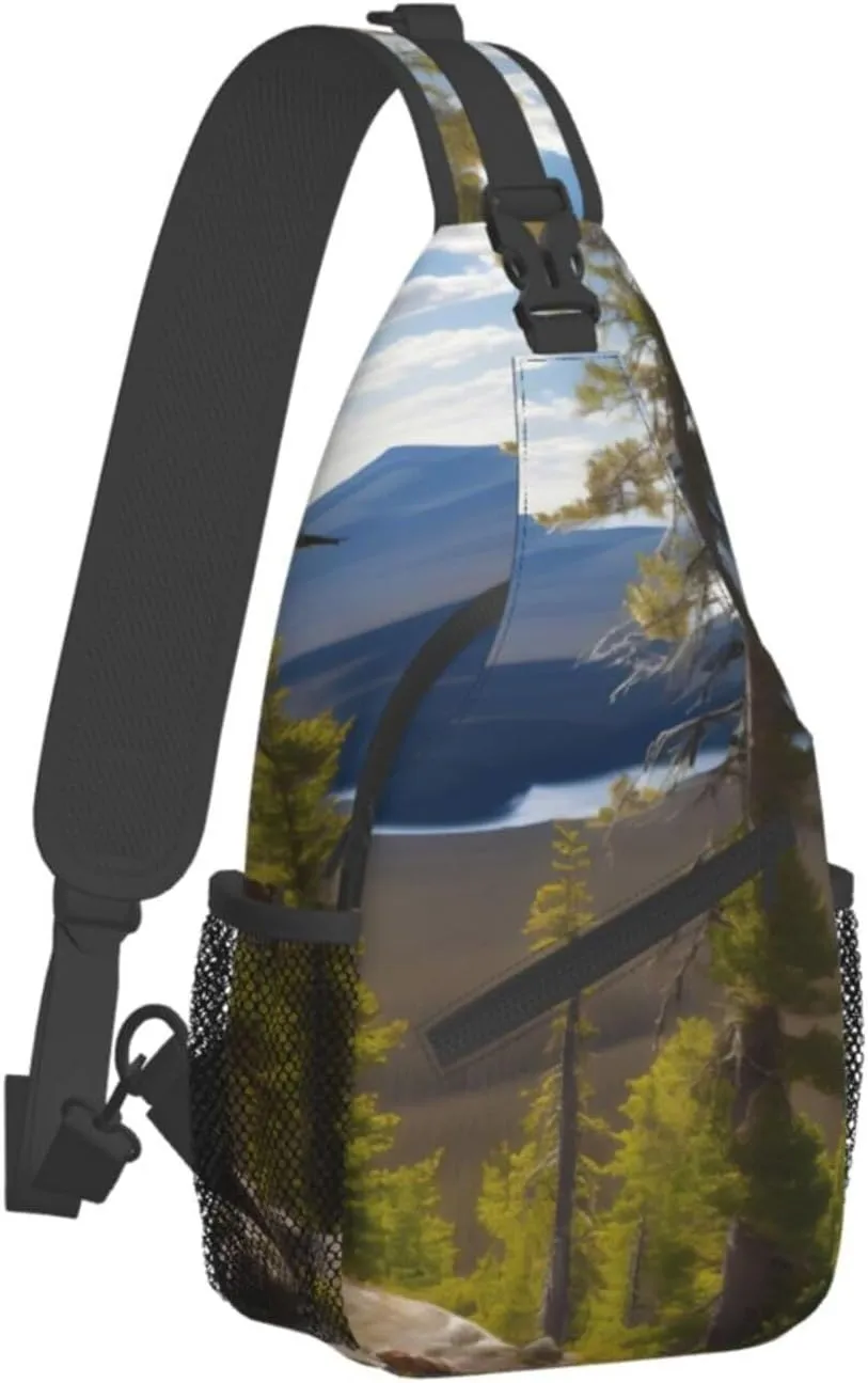 Moose Mountain Pine Tree Print High Storage Capacity Chest Bag Diagonally Sling Backpack Crossbody Shoulder Bag For Men Women