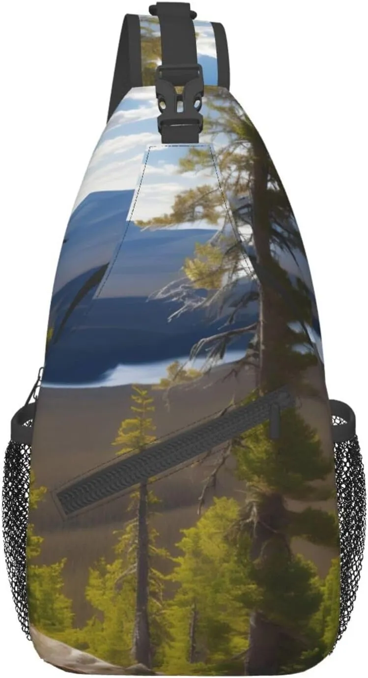 Moose Mountain Pine Tree Print High Storage Capacity Chest Bag Diagonally Sling Backpack Crossbody Shoulder Bag For Men Women