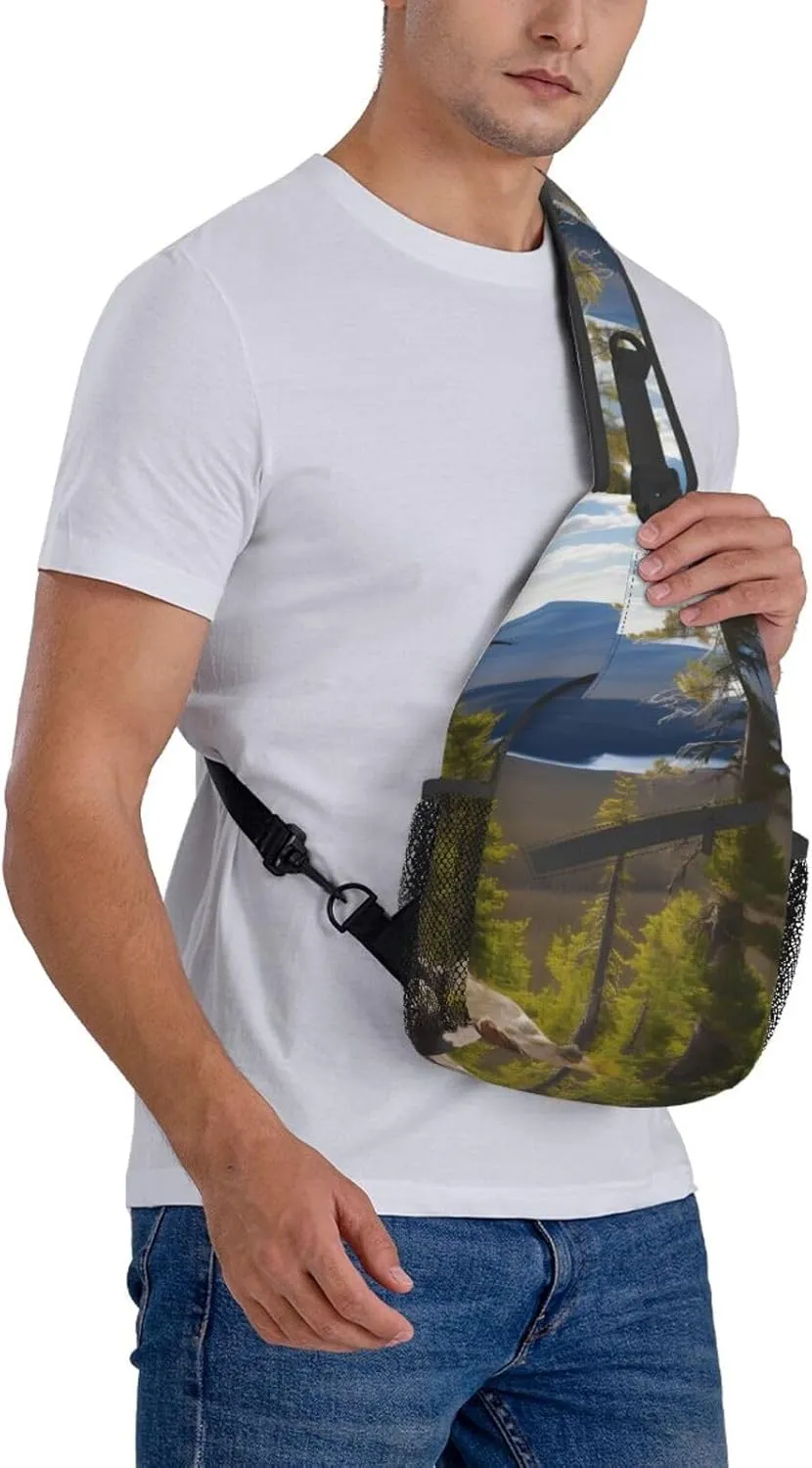 Moose Mountain Pine Tree Print High Storage Capacity Chest Bag Diagonally Sling Backpack Crossbody Shoulder Bag For Men Women