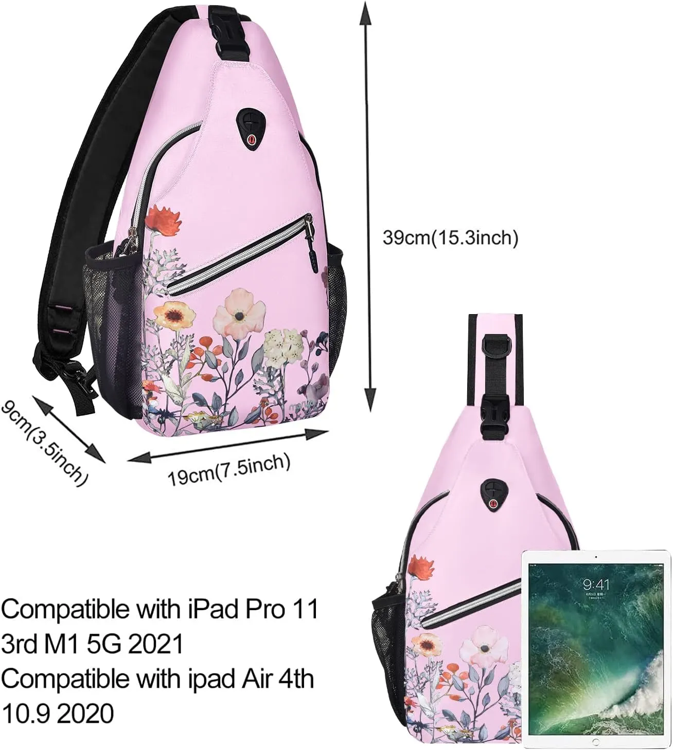 MOSISO Sling Backpack, Multipurpose Travel Hiking Daypack Garden Flowers Rope Crossbody Shoulder Bag
