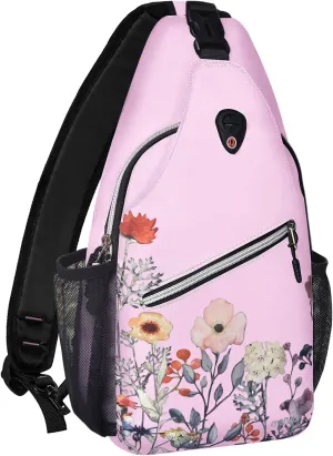 MOSISO Sling Backpack, Multipurpose Travel Hiking Daypack Garden Flowers Rope Crossbody Shoulder Bag