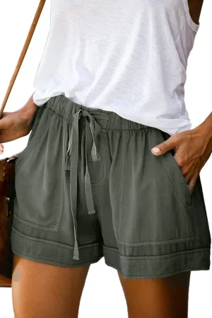 Mosucoirl Women Comfy Drawstring Casual Elastic Waist Pure Color Shorts Summer Beach Lightweight Short Pants with Pockets