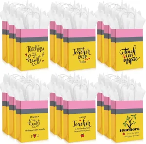 Motipuns 48 Sets Teacher Appreciation Week Gift Bags with Tissue Paper Best Teacher Ever Kraft Paper Bags with Handle Thank You Gifts for National Teachers' Day, 5.9 x 3.15 x 8.27 Inches