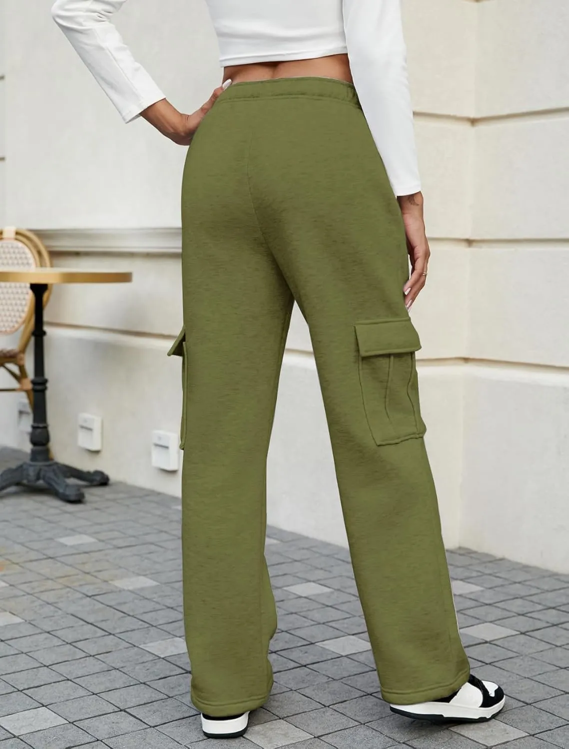 MOYEE Womens Fleece Cargo Sweatpants Casual Baggy High Waisted Joggers Pants with 4 Pockets