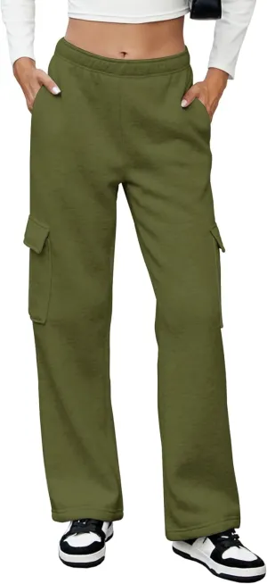 MOYEE Womens Fleece Cargo Sweatpants Casual Baggy High Waisted Joggers Pants with 4 Pockets