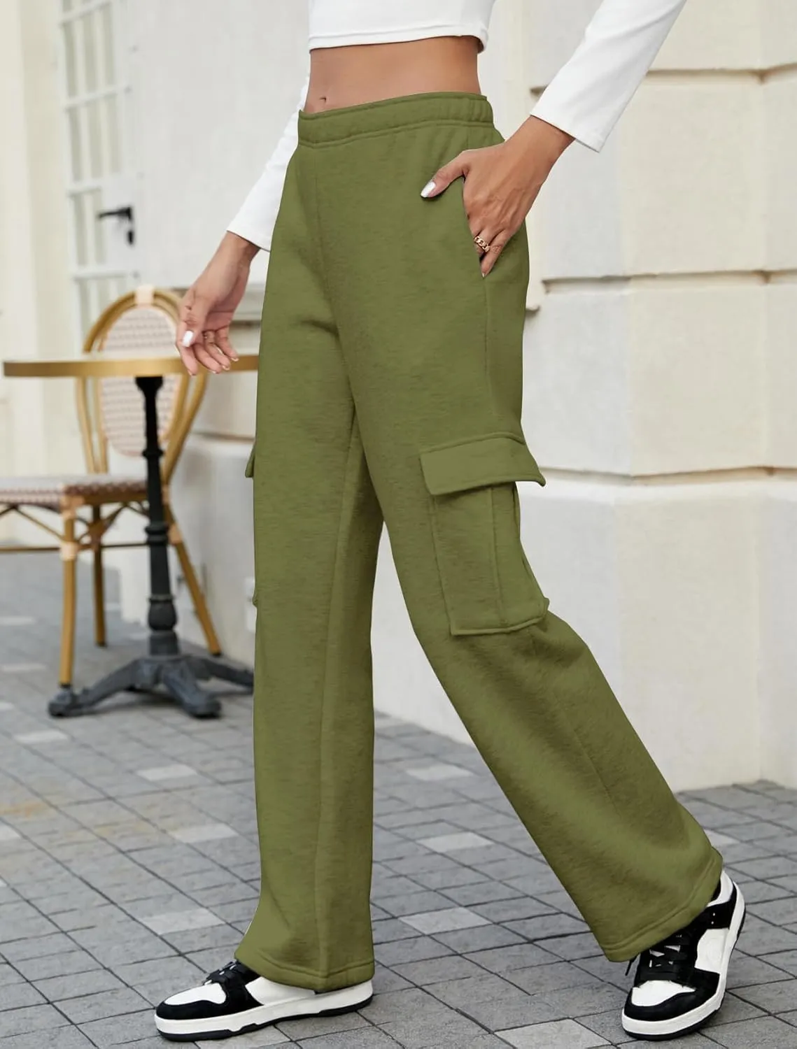 MOYEE Womens Fleece Cargo Sweatpants Casual Baggy High Waisted Joggers Pants with 4 Pockets