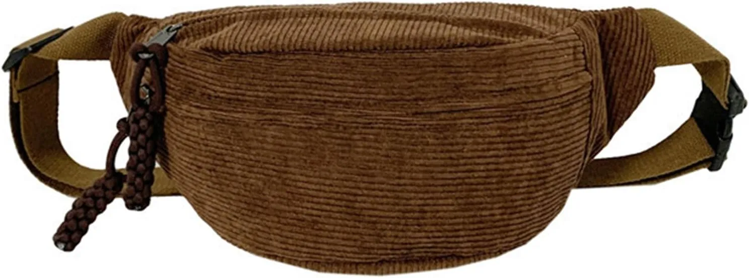 Muloo Fashionable Corduroy Waist Bag for Women Stylish and Convenient Fanny Pack Chest Bags for Casual Outings, app. 34x15x11cm /13.38x5.9x4.33in, Beige