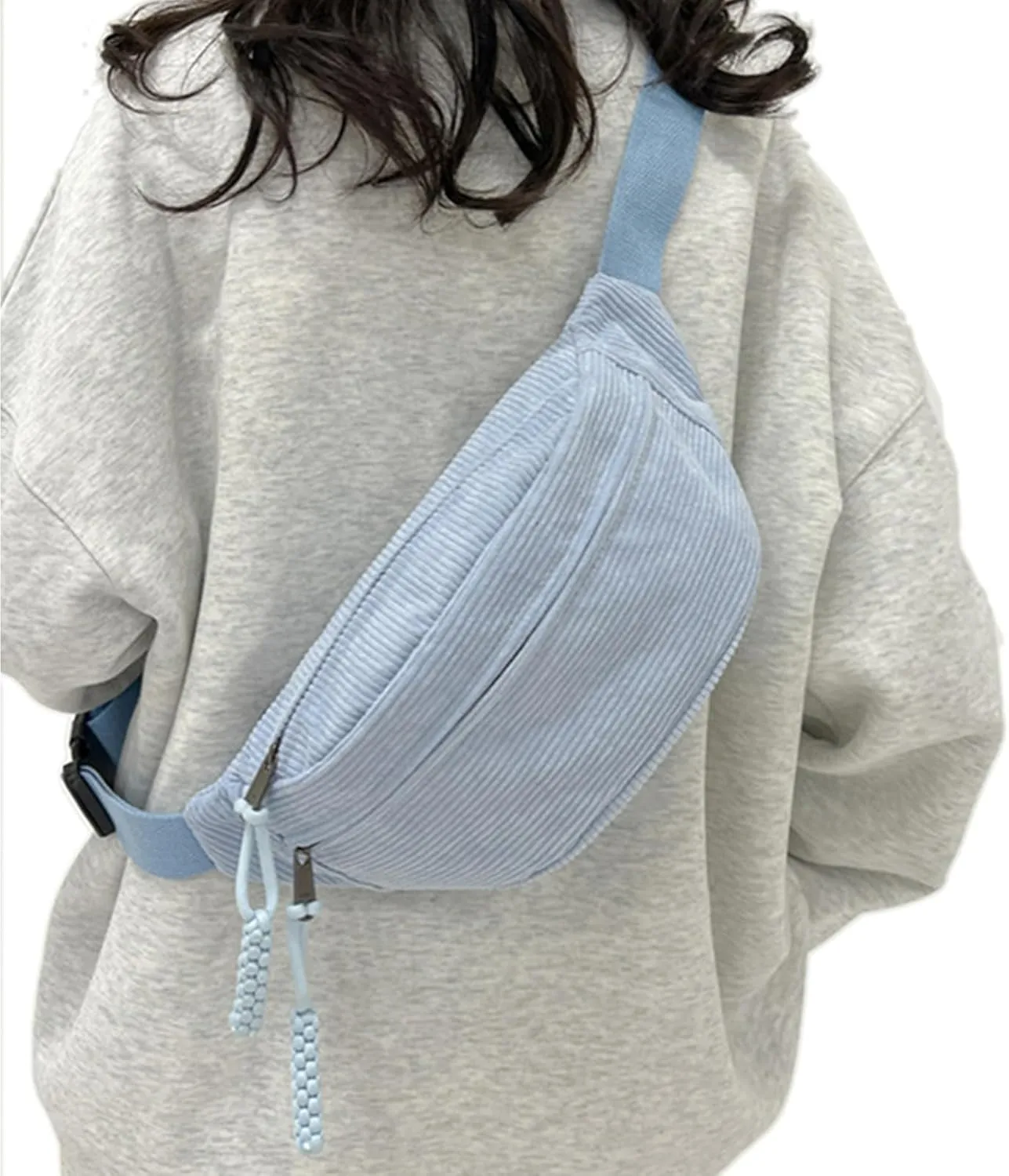 Muloo Fashionable Corduroy Waist Bag for Women Stylish and Convenient Fanny Pack Chest Bags for Casual Outings, app. 34x15x11cm /13.38x5.9x4.33in, Beige