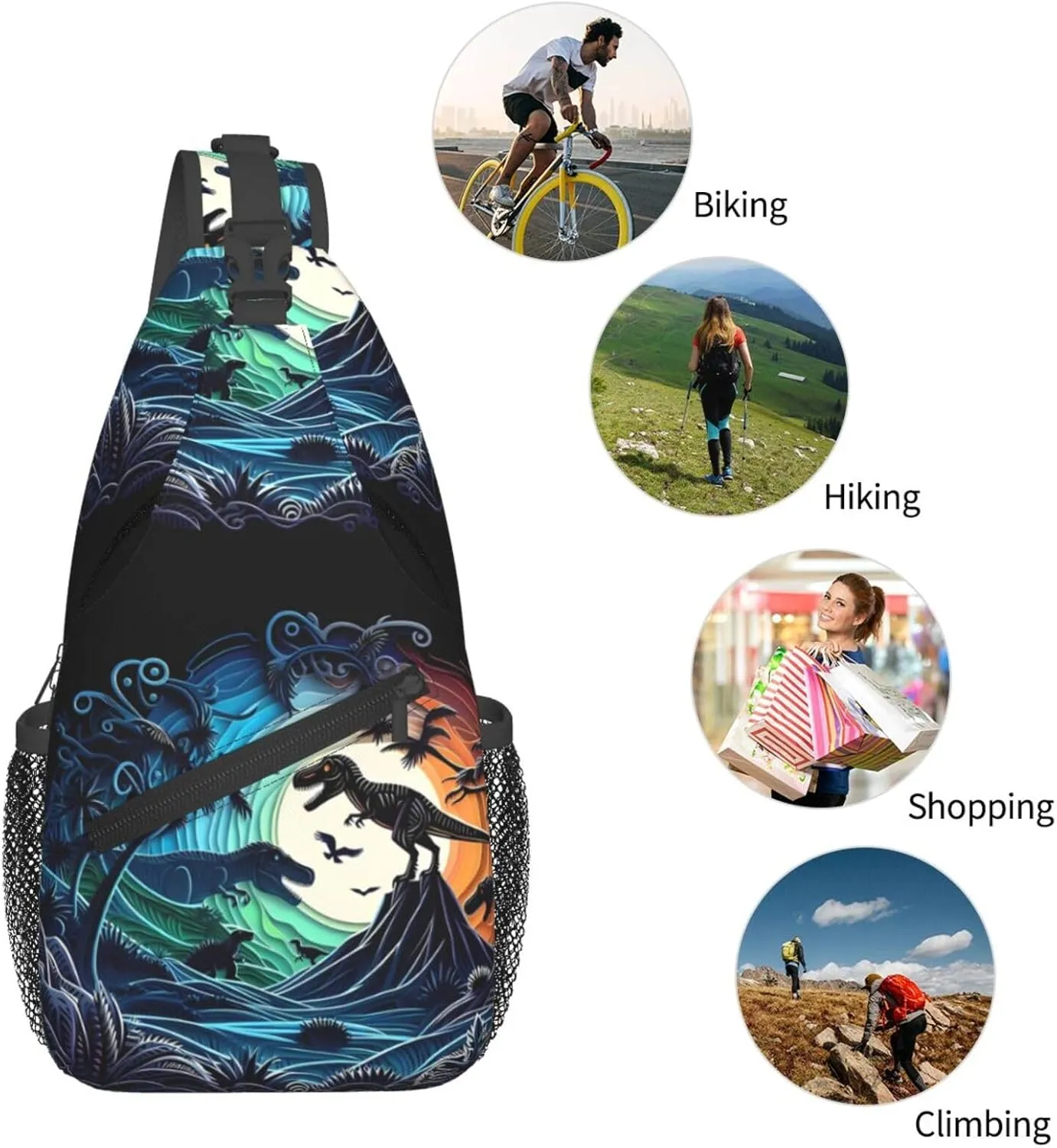 Multicolored Dinosaurs Chest Sling Bag Crossbody Shoulder Backpack Bag Gym Cycling Travel Hiking Daypack Cross Bag