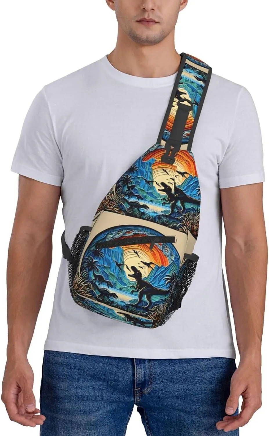 Multicolored Dinosaurs Chest Sling Bag Crossbody Shoulder Backpack Bag Gym Cycling Travel Hiking Daypack Cross Bag