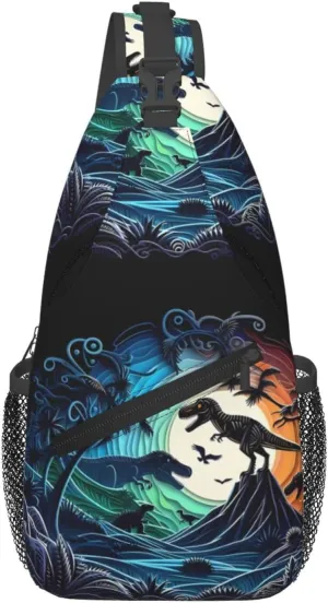 Multicolored Dinosaurs Chest Sling Bag Crossbody Shoulder Backpack Bag Gym Cycling Travel Hiking Daypack Cross Bag