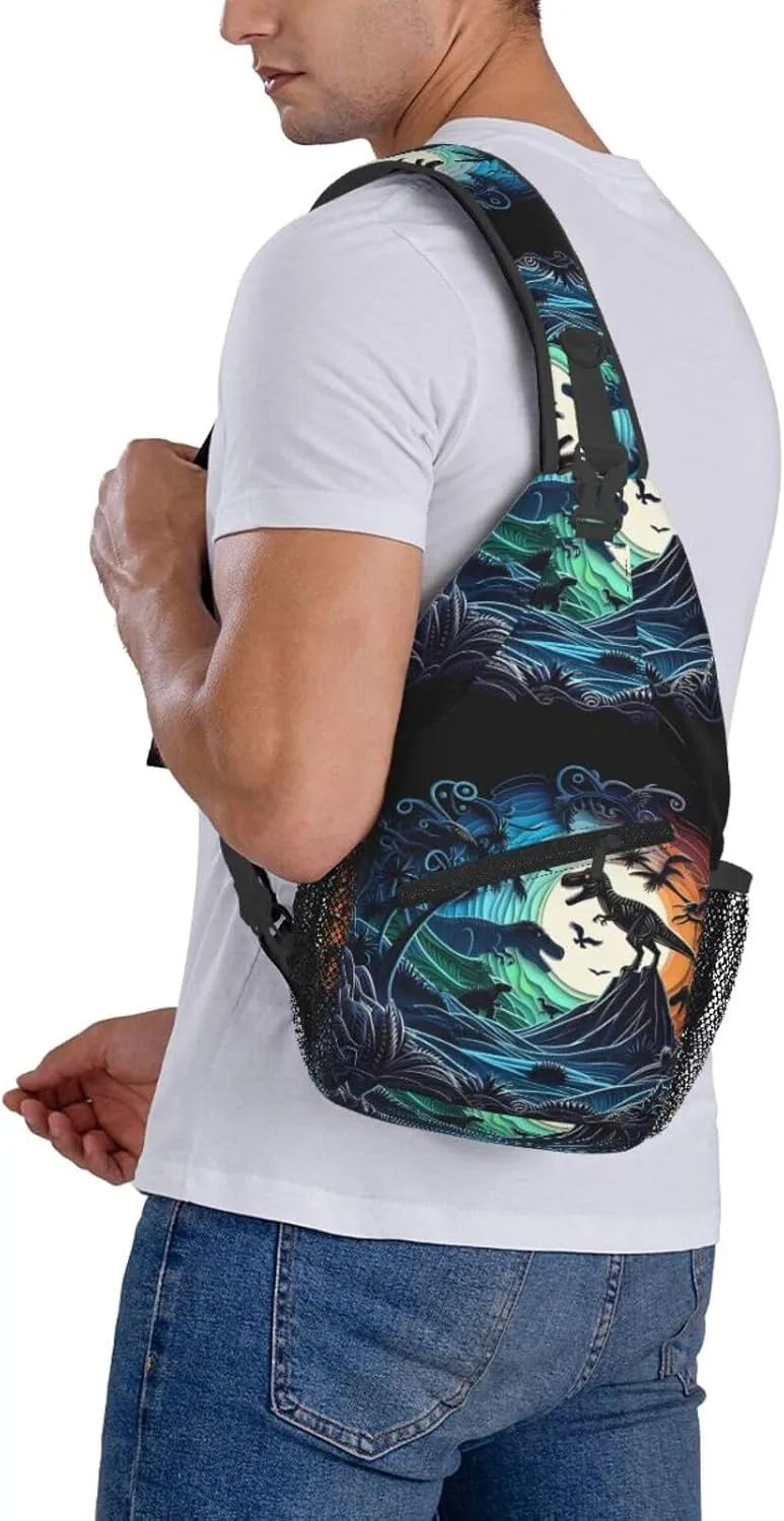 Multicolored Dinosaurs Chest Sling Bag Crossbody Shoulder Backpack Bag Gym Cycling Travel Hiking Daypack Cross Bag